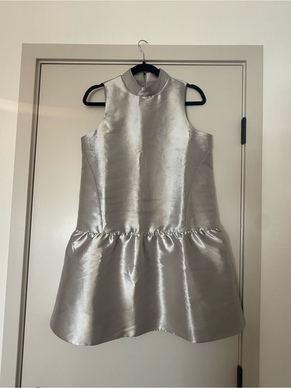Aligne Silver Satin Drop-Waist Dress